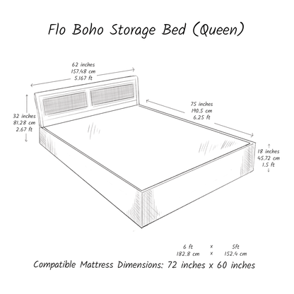 Boho Bed (Acacia Wood) - With Storage