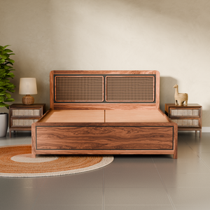 Boho Bed (Acacia Wood) - With Storage
