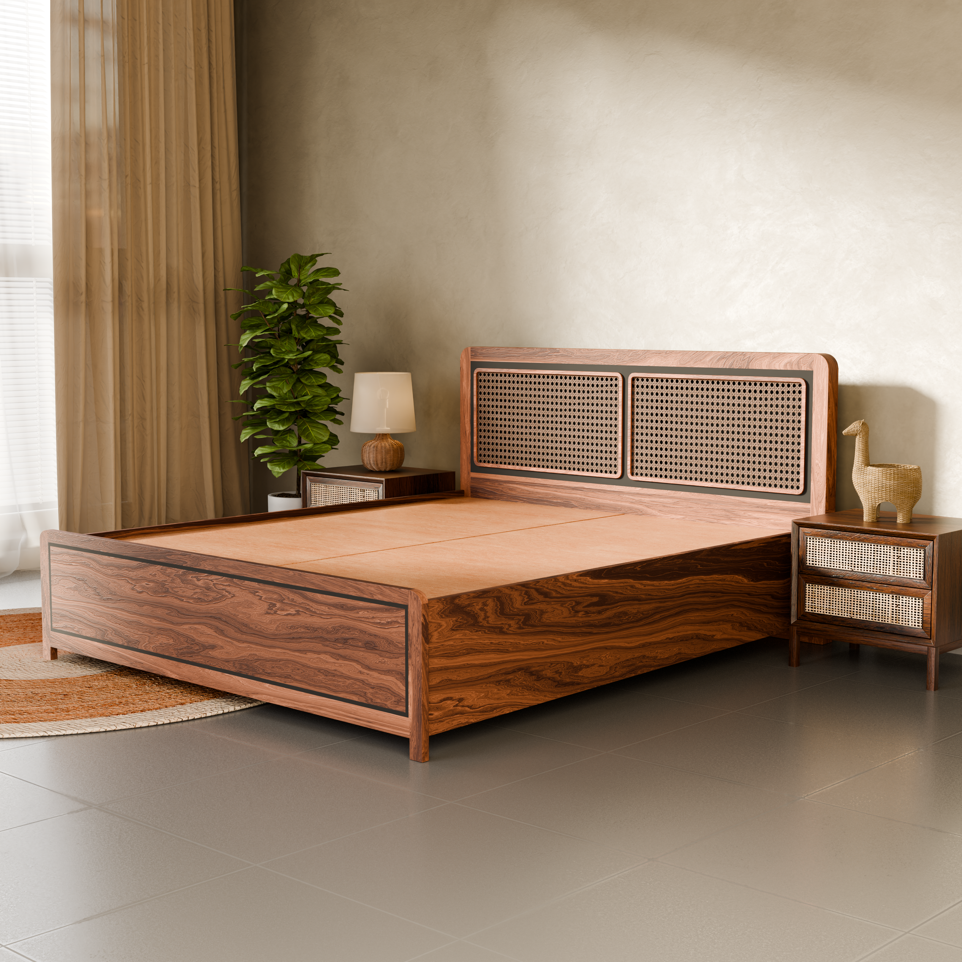 Boho Bed (Acacia Wood) - With Storage
