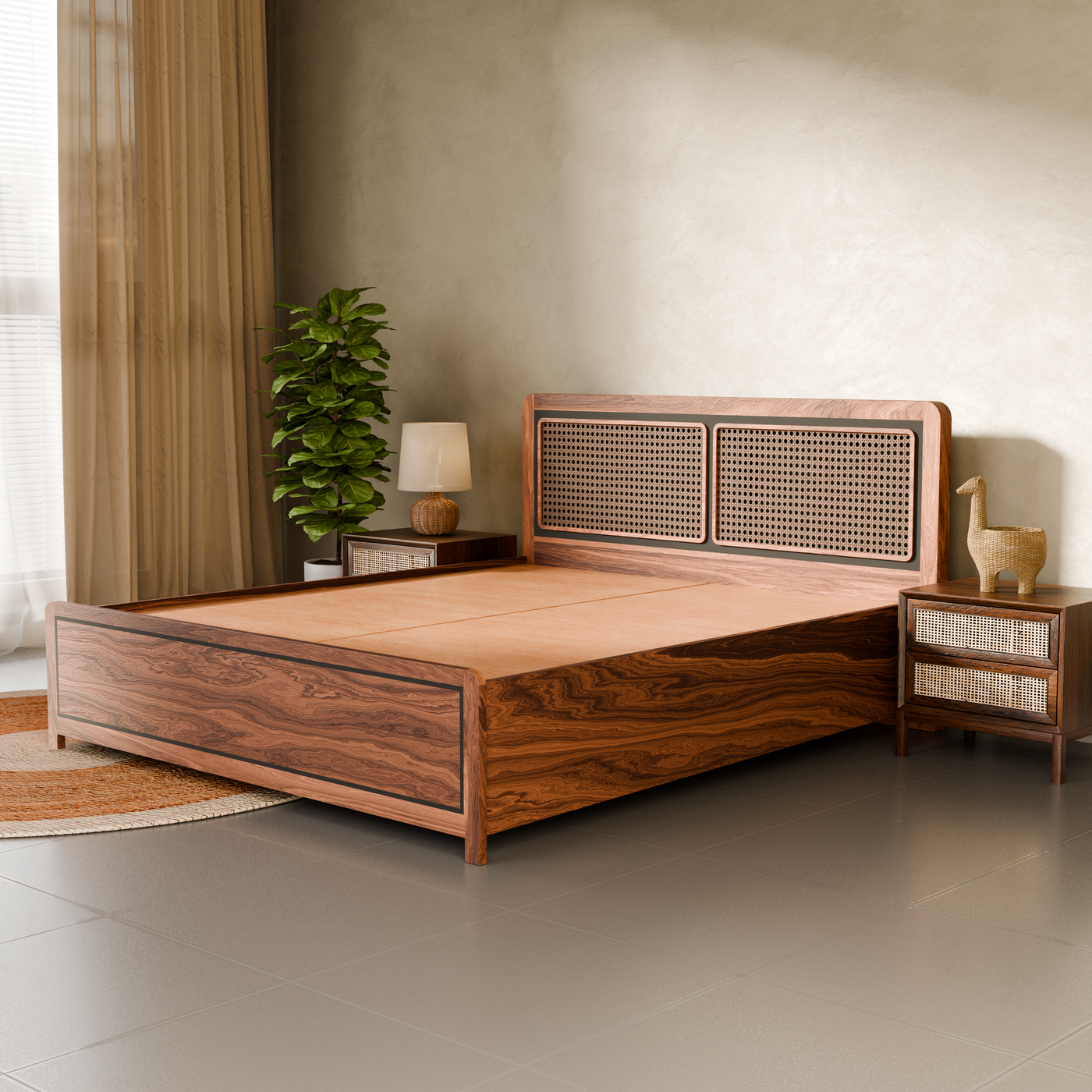 Boho Bed (Acacia Wood) - With Storage