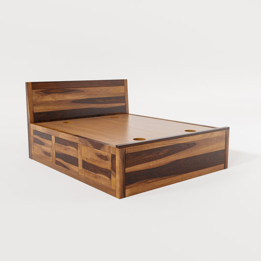 Solid Wood King Size With Storage Bed With Back Cushion - RAJ